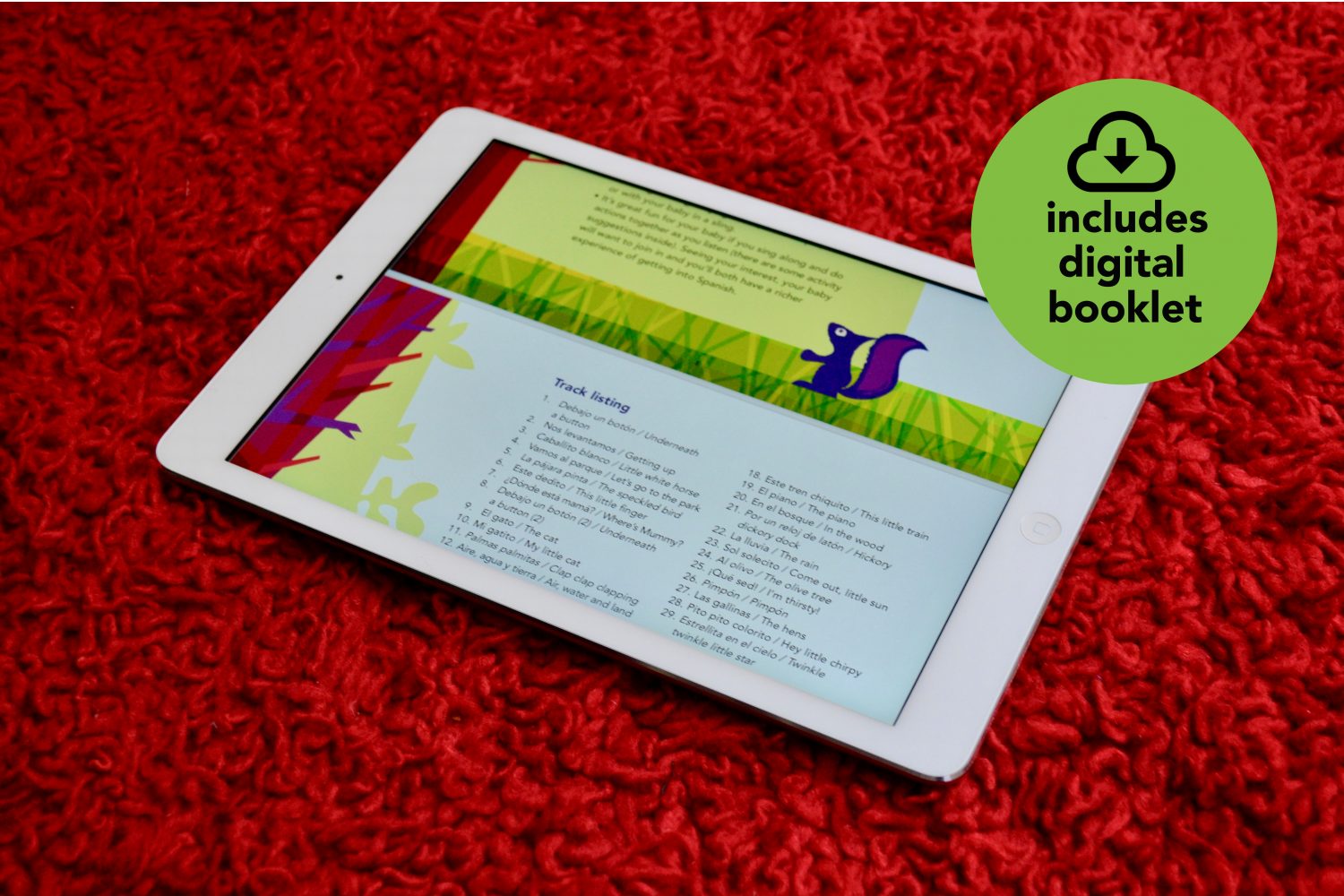 Every Baby Listen Spanish 0+ album includes a high quality digital copy with colourful digital booklet